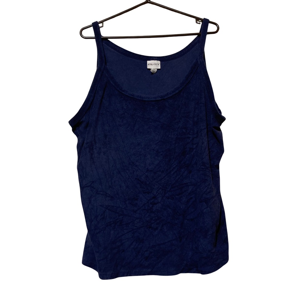 Ava & Viv Navy Blue Terry Cloth Tank Top Plus Size 2X Sleeveless Scoop Neck